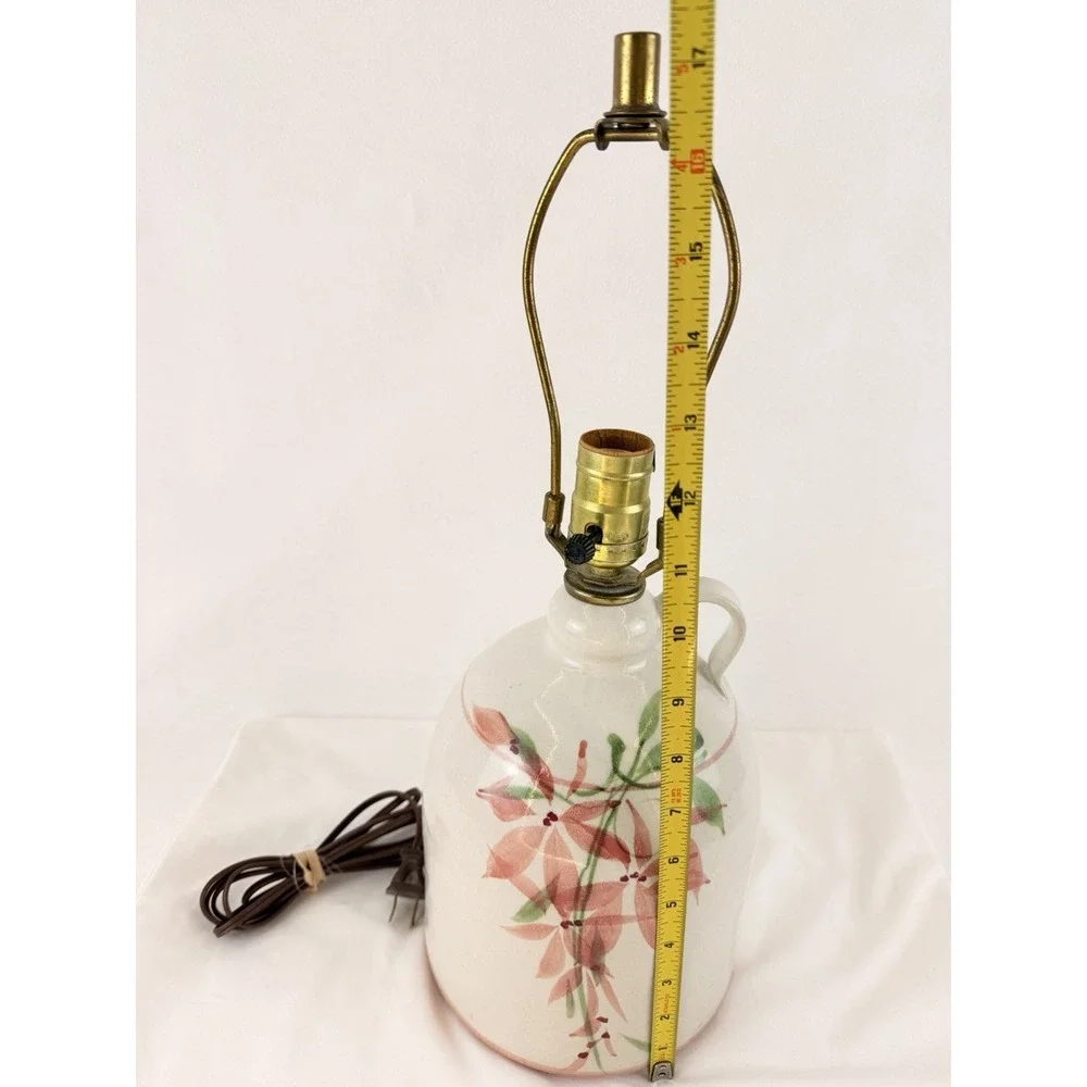 Vintage Hand Painted Floral Ceramic Jug Table Lamp Brass Harp Working